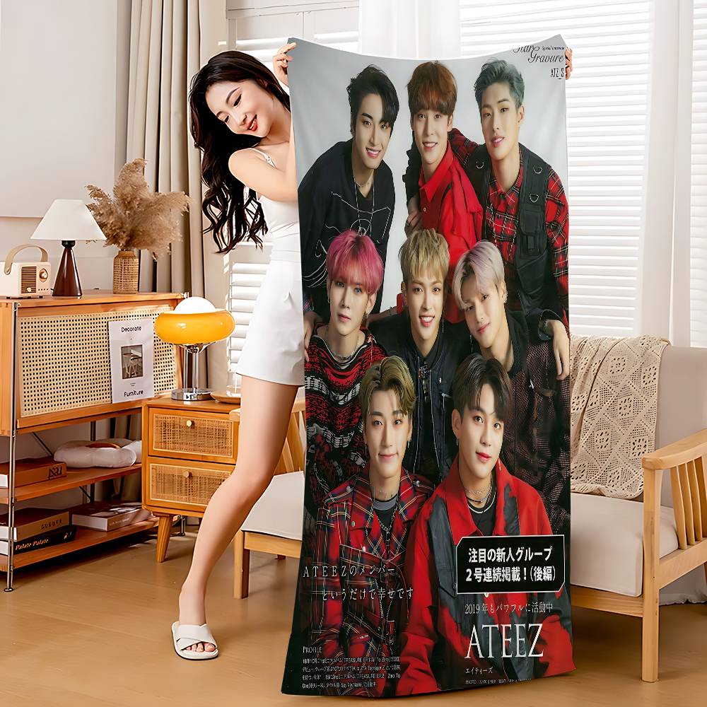Korean Male Singing Group A-ATEEZ KPOP Anime Beach Swimming Towel Soft Absorbent Washcloth Children's Gifts for Kids Travel Gym
