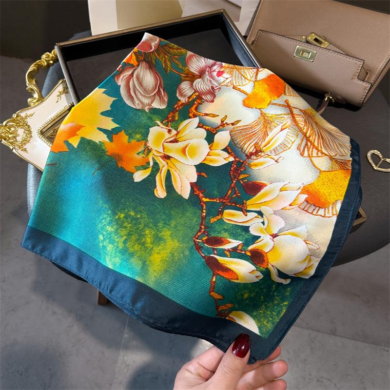 Pastoral 71cm small square scarf imitation silk scarf headscarf printed neck protection scarf professional versatile scarf scarf scarf female