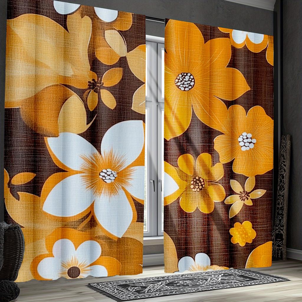 Set aus 2 Retro Hippie Vorhängen Groovy Flower Power Botanische Vorhänge Schlafzimmer Wohnzimmer Vorhang für das Sitzen Hergestellt aus Polyester
