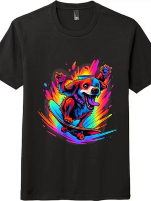 Živé Unisex Tričko s Psem na Skateboardu, Cool Barevné Psové Skateboardové Grafické Tričko