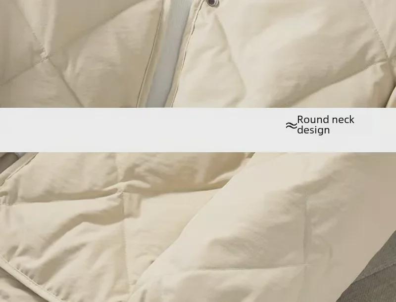 Women's Lightweight Collarless Down Jacket - Diamond-Shaped Quilting, Round-Neck, Loose Fit for Students