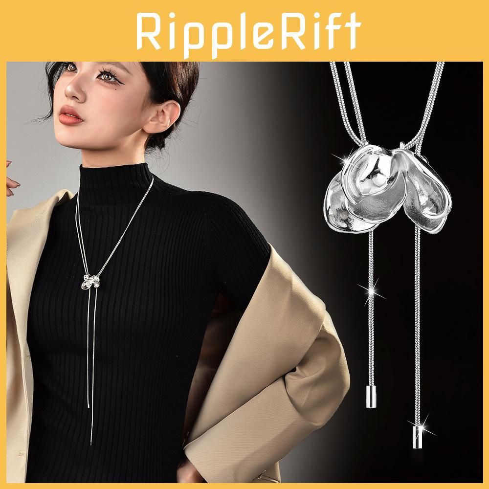 Elegant Long Floral Pendant Necklace For Women With Chic Tulip And Rose Design