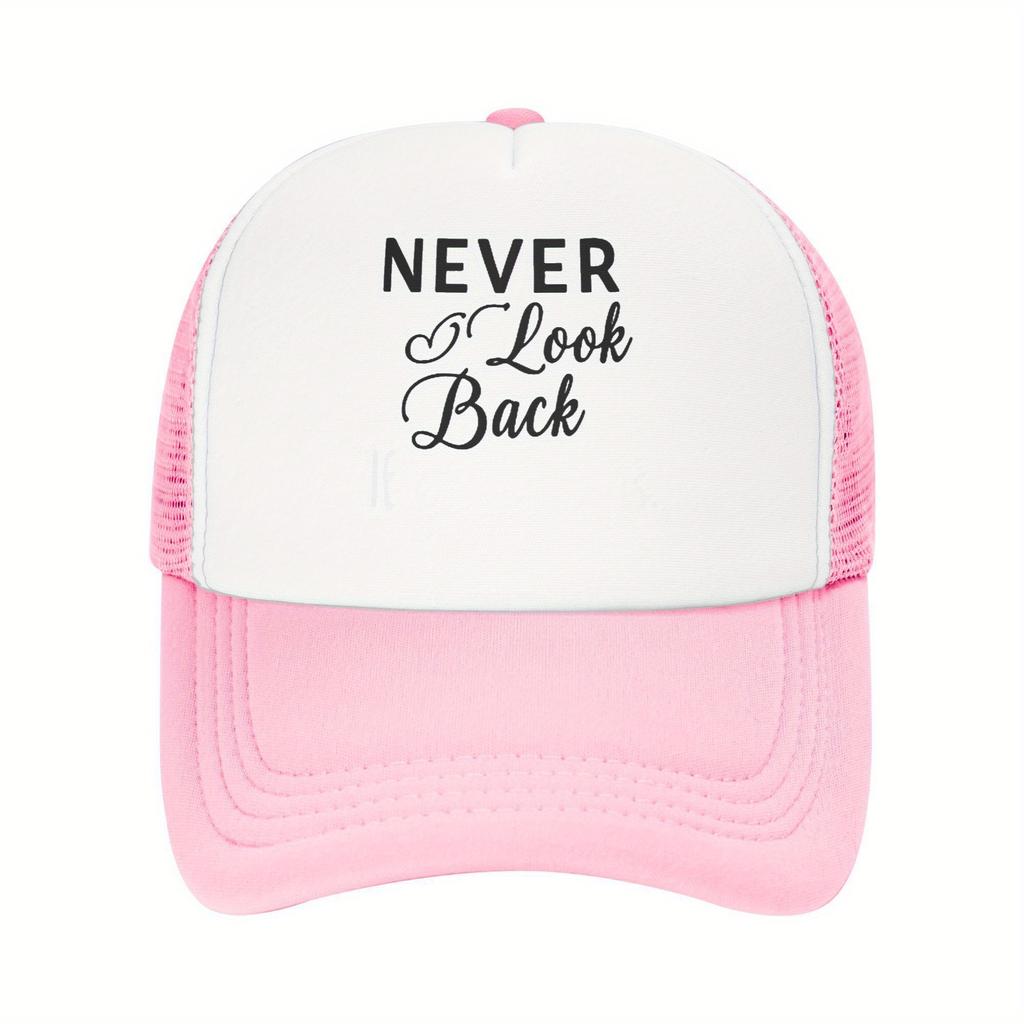 Never Look Back Print Trucker Hat Breathable Mesh Adult Baseball Cap Casual Outdoor Sports Adjustable Headwear