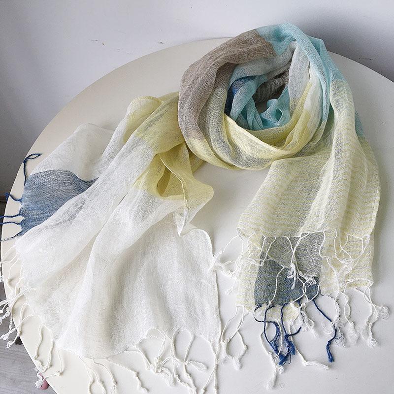 100% Linen Hit Color Plaid Women Winter Scarf High Quality Hijab Fashion Foulard Shawls Scarves 65x190cm