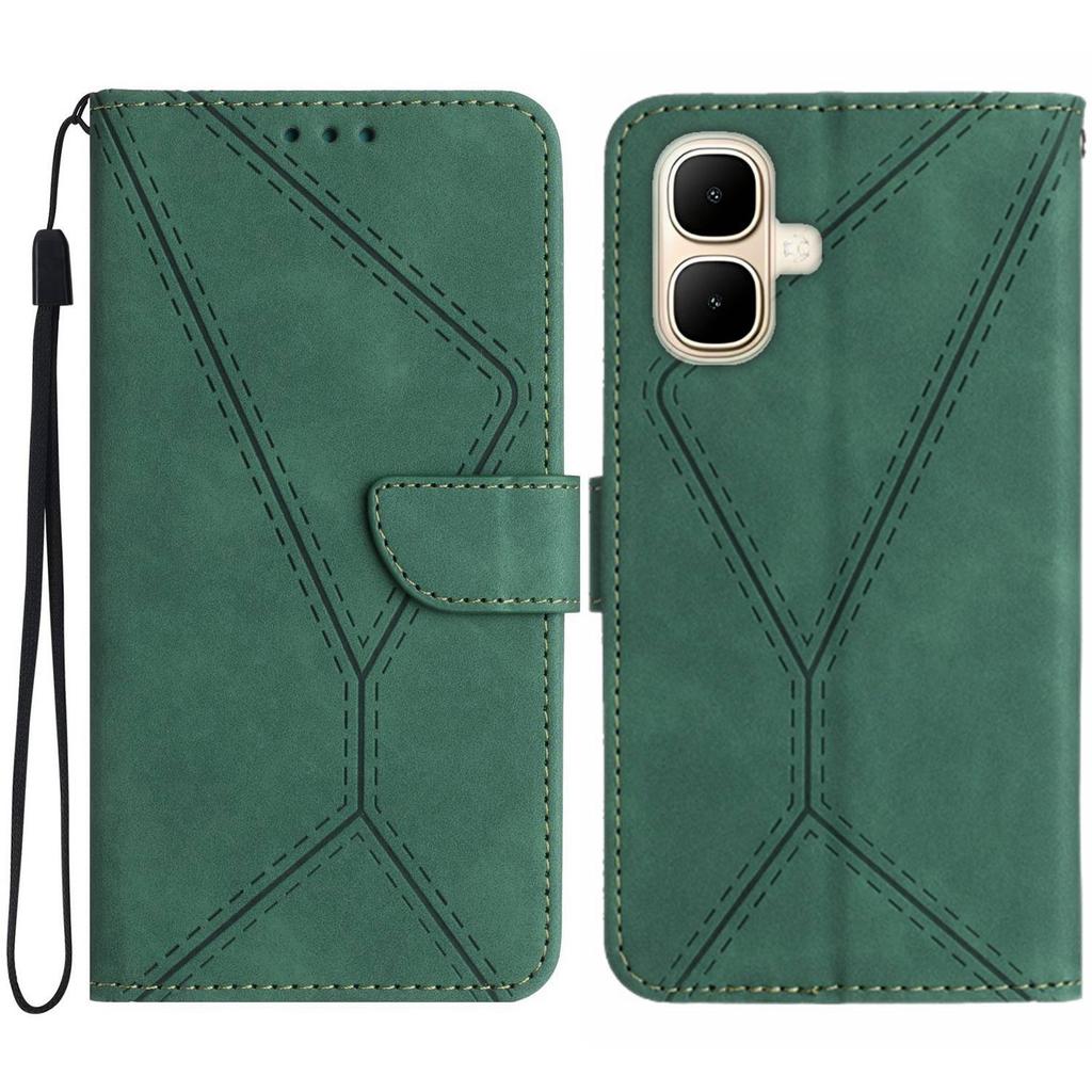 For Infinix Smart 10 Case Skin Touch Lines Imprinted PU Leather Flip Phone Cover