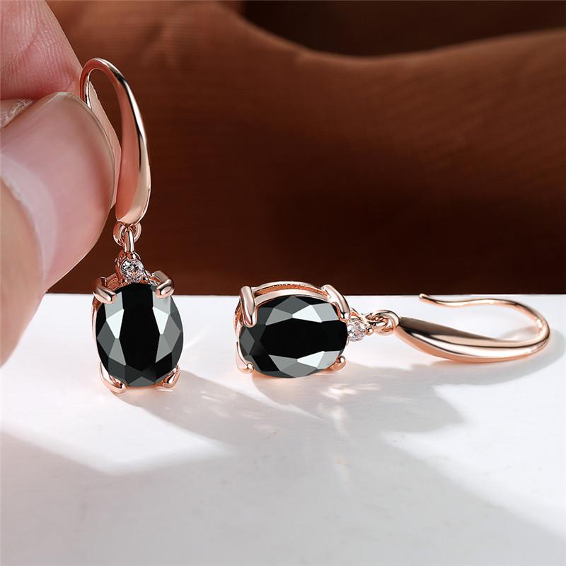 Aqua Blue Zircon Long Dangle Earrings Rainbow Crystal Oval Stone Drop Earrings Trendy Rose Gold Color Wedding Earrings For Women