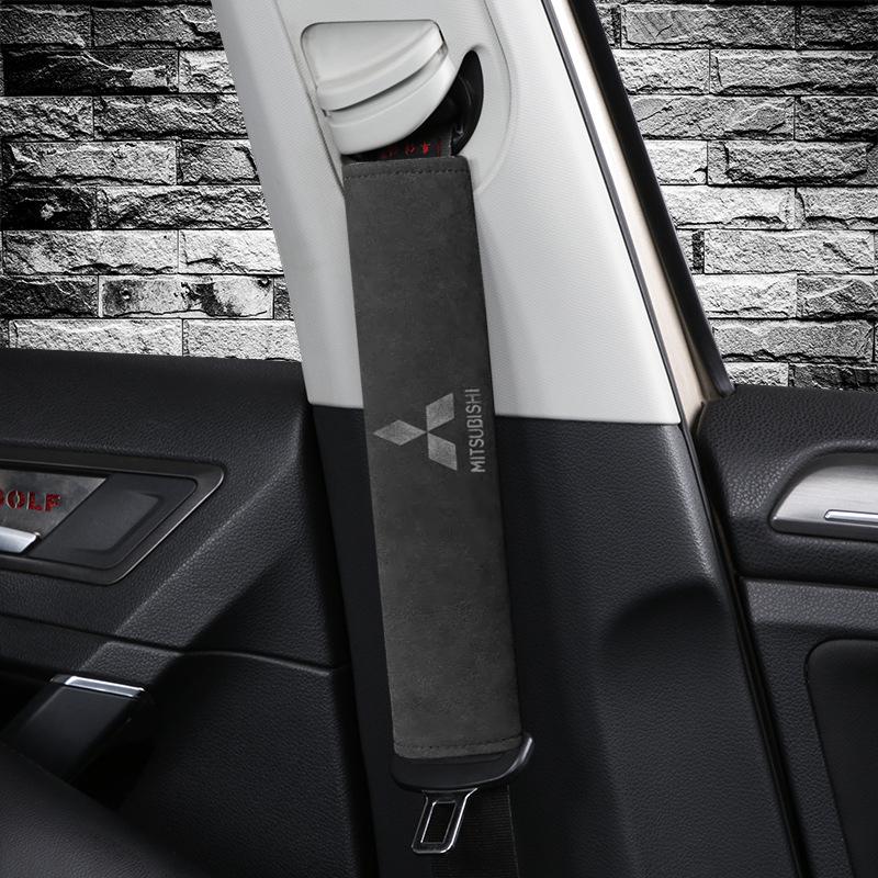 Suede for Mitsubishi Car Seat Belt Pads Shoulder Protector Covers RALLIART Colt Galant ASX Lancer 9 10 Pajero Outlander Eclipse