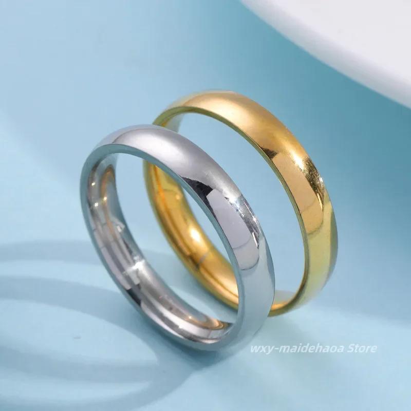 Fashion Simple Smooth Classic 4mm Stainless Steel Ring for Women and Men Classic Couple Rings Wedding Engagement Jewelry