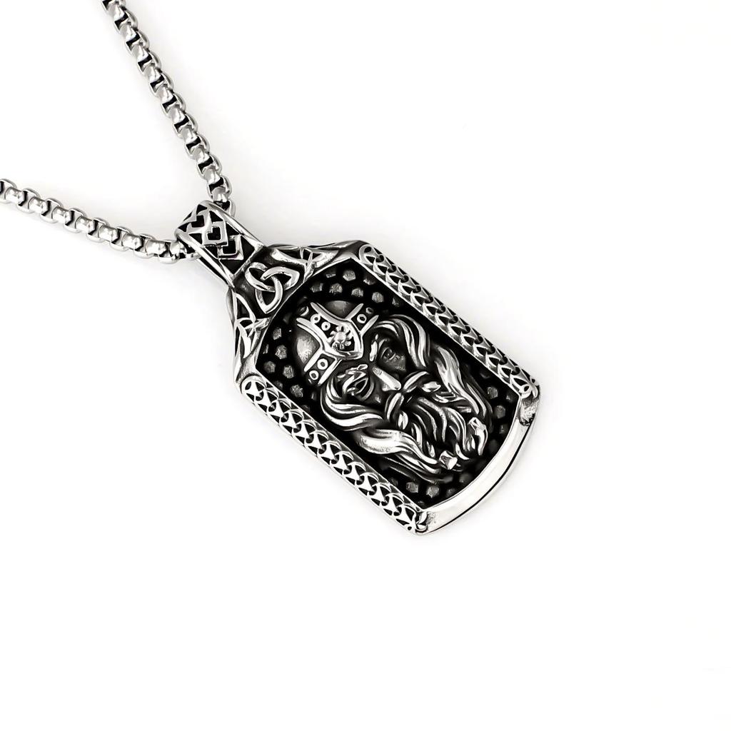 Odin Viking Helmet Titanium Steel Pendant Nordic Pirate Men's Necklace