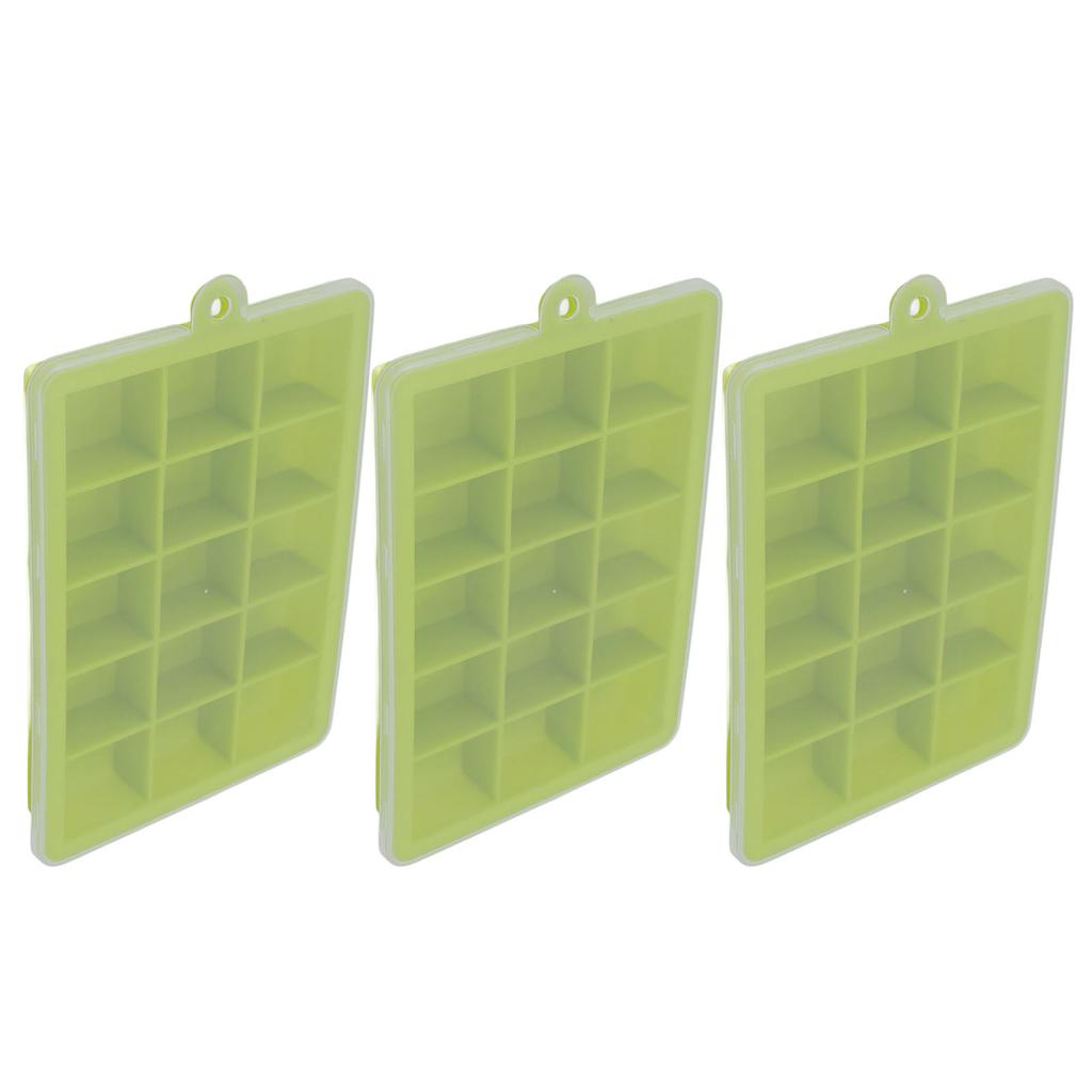 3pcs Ice Cubes Mould Silicone Stackable Dishwasher Safe 15 Grids Ice Tray with Removable Lid for Home Bar Green