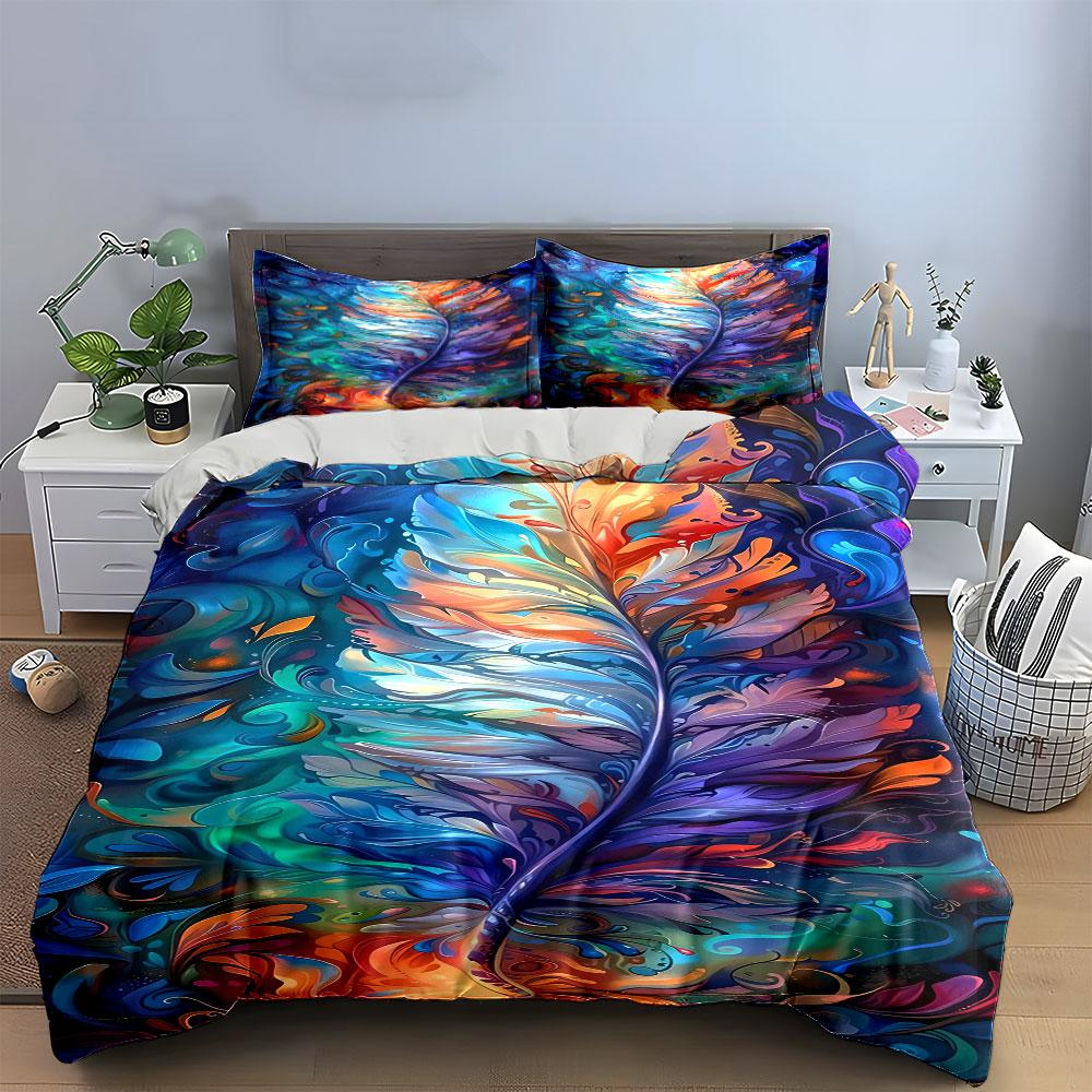Colorful abstract feather pattern Bedding sets Duvet cover sets Duvet covers Pillowcases(1 * Duvet Cover 2 * Pillowcases without duvet insert)