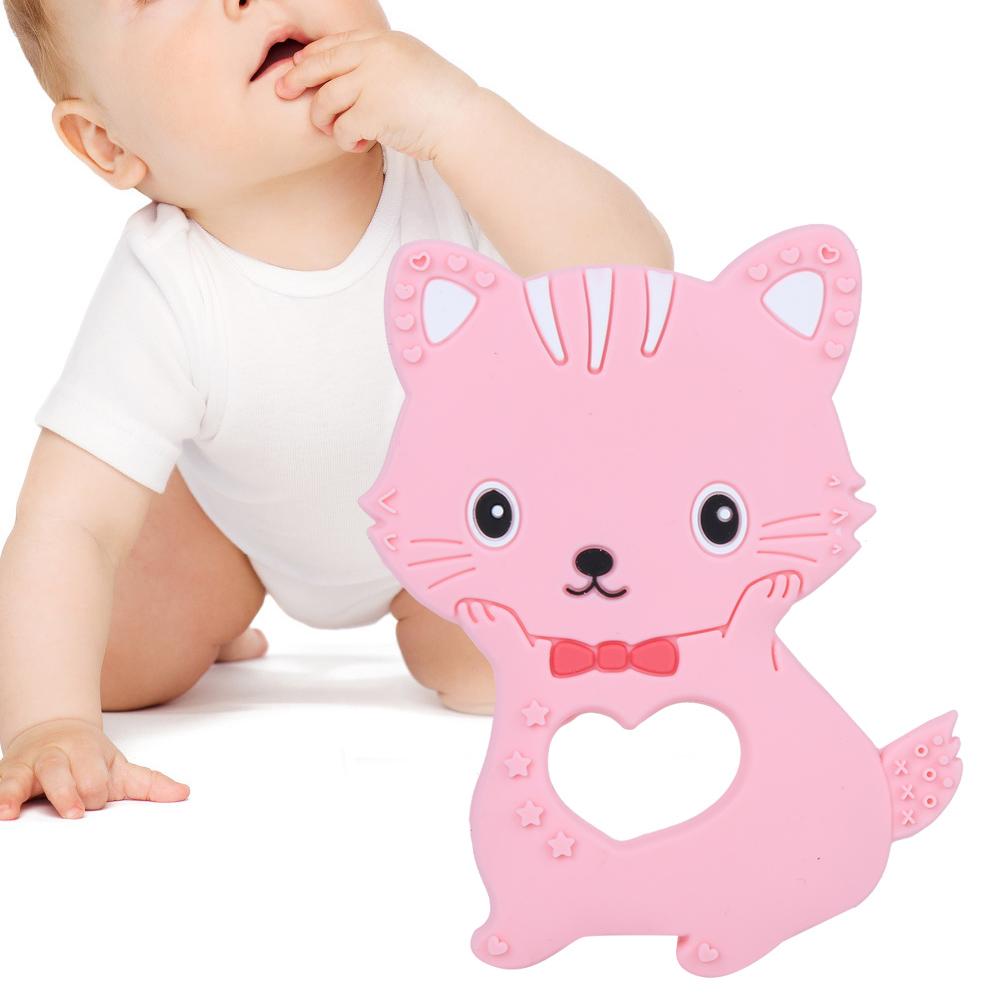 Baby Teething Toys Cartoon Animal Cat Shape Silicone Teether for Baby Kid ChildrenPink