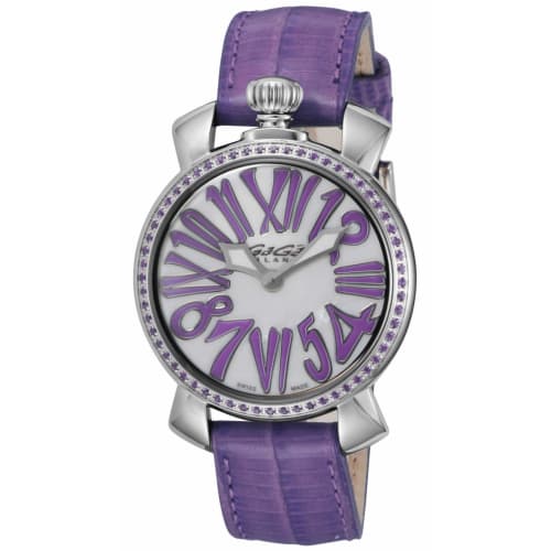 

GaGa Milano MANUALE 35MM STONES Watch with White Pearl Dial and Purple Stones, 6025.01