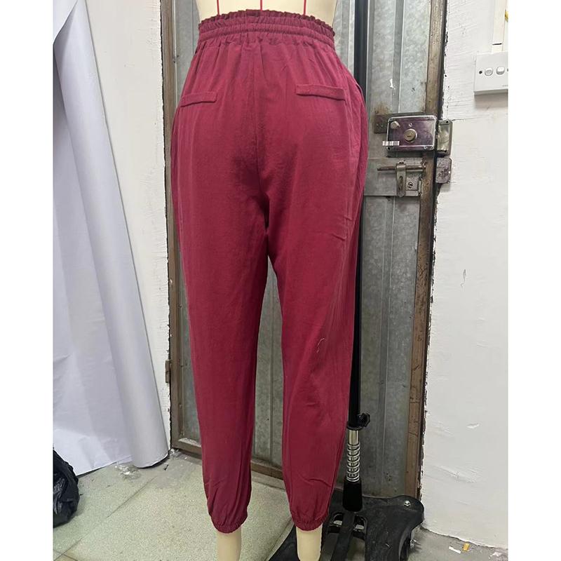 Neue Mode High Waist Schnürhose Damen Einfarbig Temperament Slim Fit Locker Damen Hose Elegant Schlicht Büro Damen Cropped Hose 26484