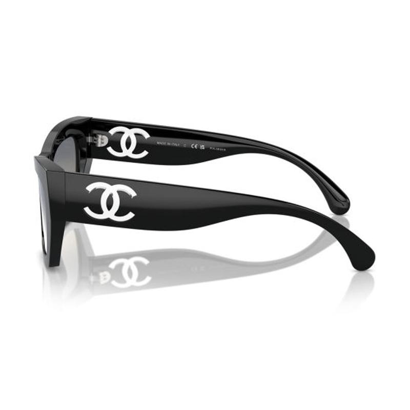 CHANEL Temple Logo Acetate Rectangular Sunglasses Women's Black