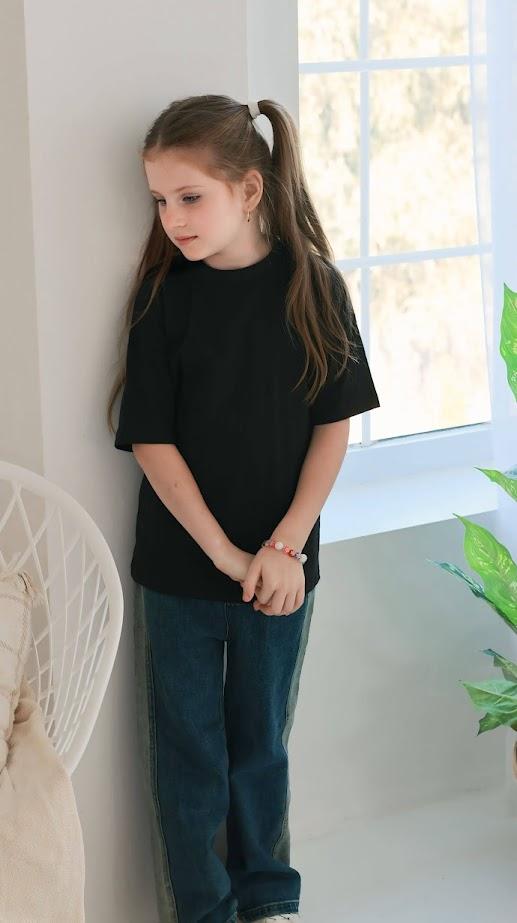 T-Shirt (kids) – Black, Cotton, Short Sleeve, Casual, Summer,  6414-001-1 HC