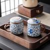 Ru Ware Blue & White Ceramic Office Tea Cup with Lid & Separator