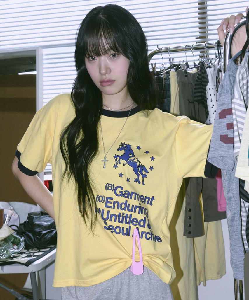 Eontaiteulseoul Unicorn Typo Ringer Crop Short Sleeve Yellow