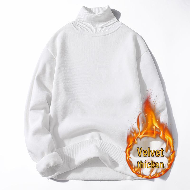 

Мужской трикотажный свитер с высоким воротом и плюшевой подкладкой - Теплый, Молодежный корейский стиль, Двойной отложной воротник, Тренд Осень/Зима. 4XL