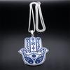 Collier Main de Fatima Hamsa pour Femmes Hommes Acier Inoxydable Couleur Bleue Œil de Turquie Poisson Grand Pendentif Collier Bijoux collier