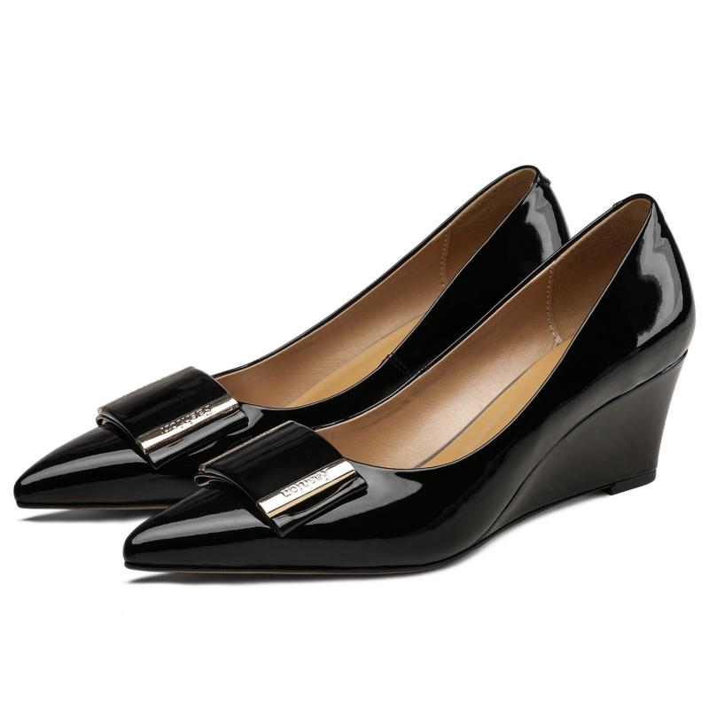 

Элегантные туфли на высокой танкетке для женщин, из натуральной кожи, роскошные, с пряжкой, с острым носком, туфли-лодочки на танкетке, телесные, черные, для вечеринки, свадьбы, офиса 34 чёрный