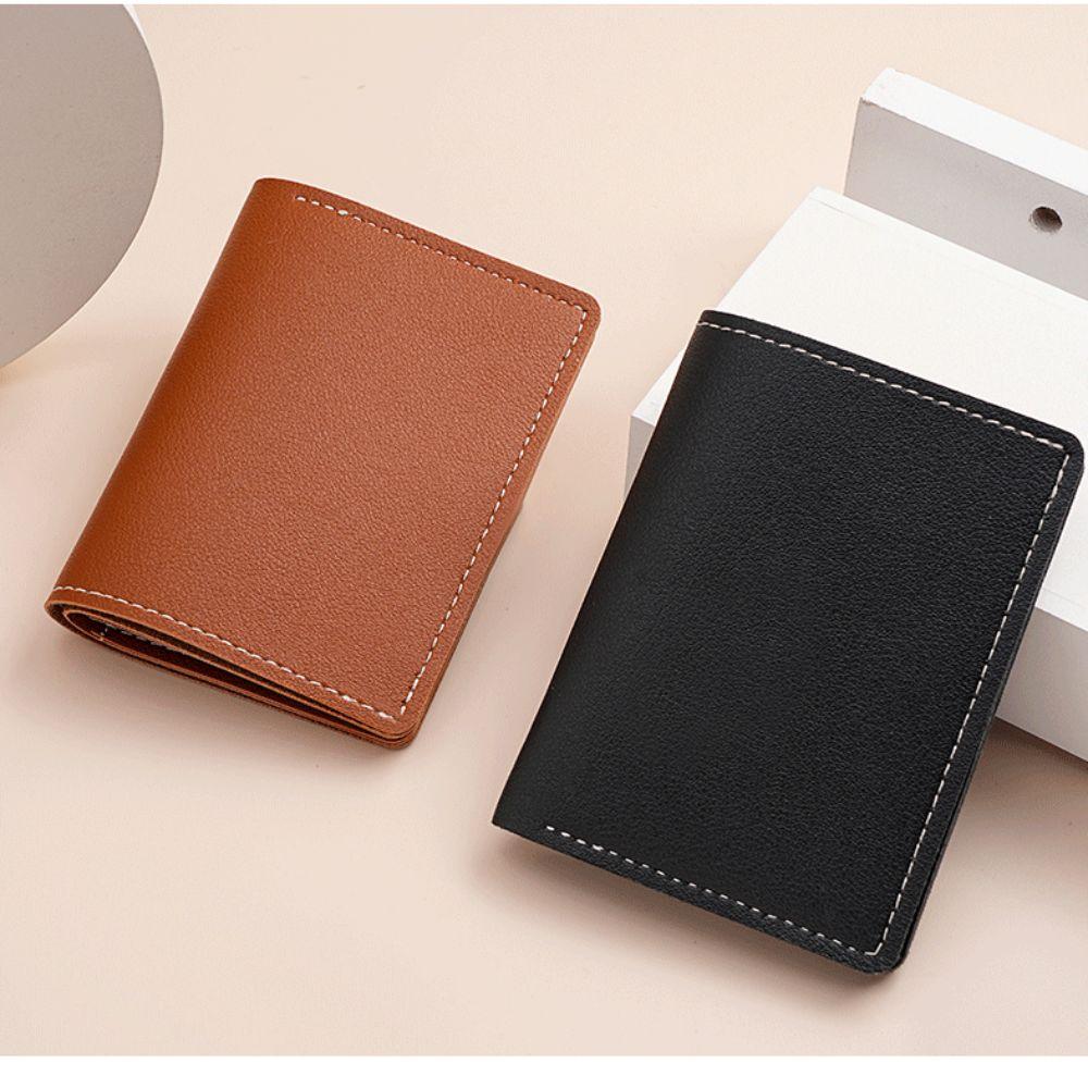 New PU Leather Short Wallet Foldable Solid Color Fold Purse Multifunctional Coin Purse Women Men