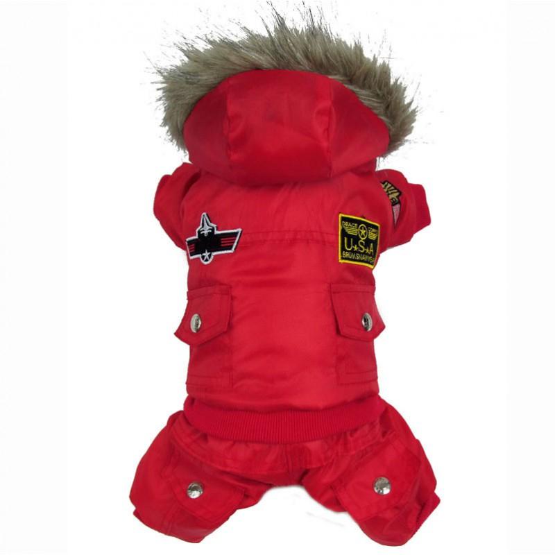 Winter Pet Dog Warm Cotton Jumpsuit Small Medium Large Breeds Blue Red Coffee Military Style