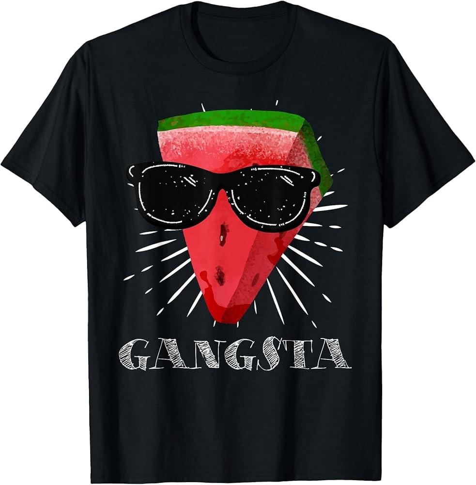 Gangsta Watermelon Slice With Sunglasses Funny Vegan T-Shirt Unisex T-Shirt XL