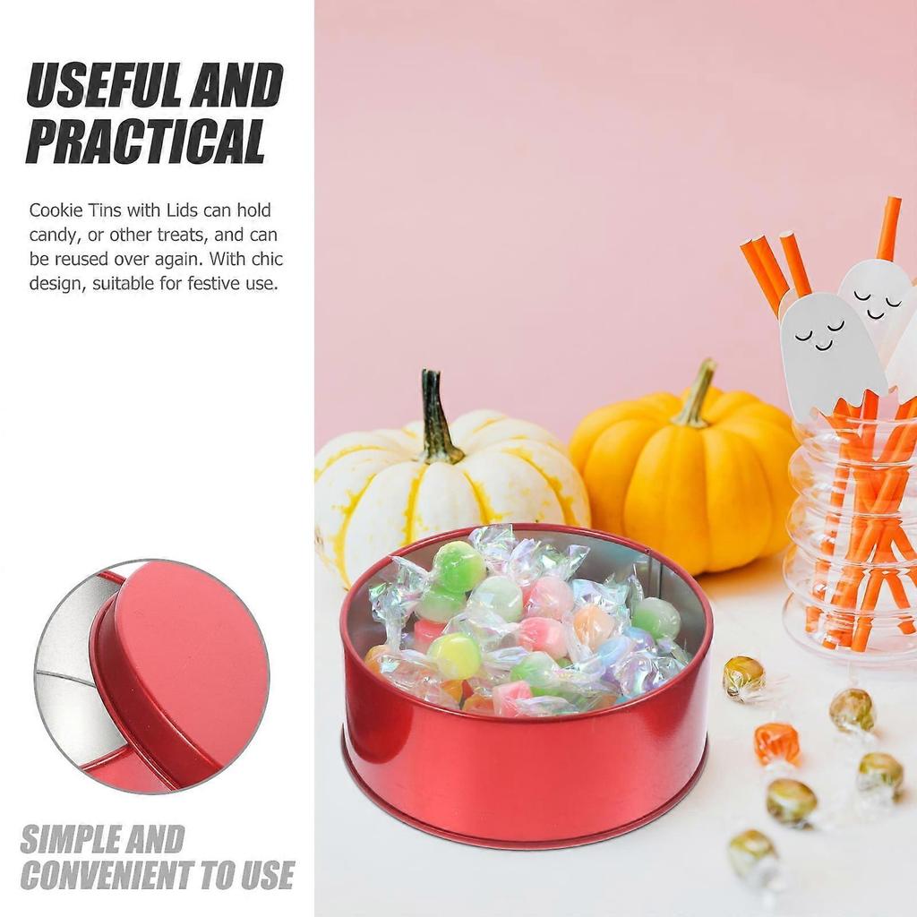 4Pcs Cookie Tins with Lids Round Cookie Tins Candy Boxes Party Cookie Boxes Gift Boxes