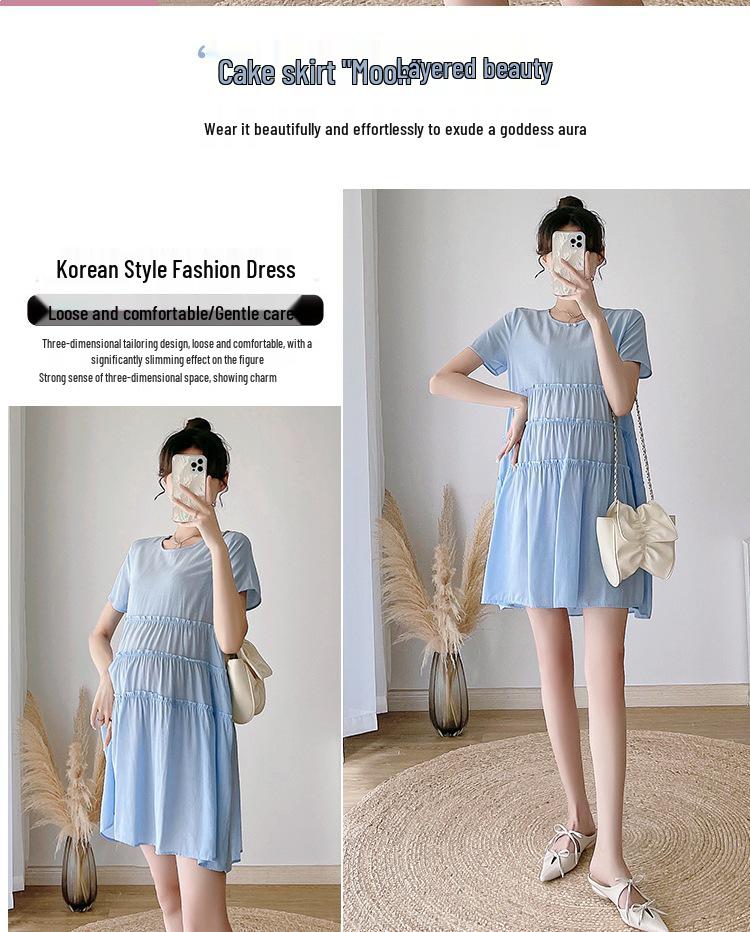 2026 Summer Stylish Maternity Short Sleeve Korean Slimming Dress