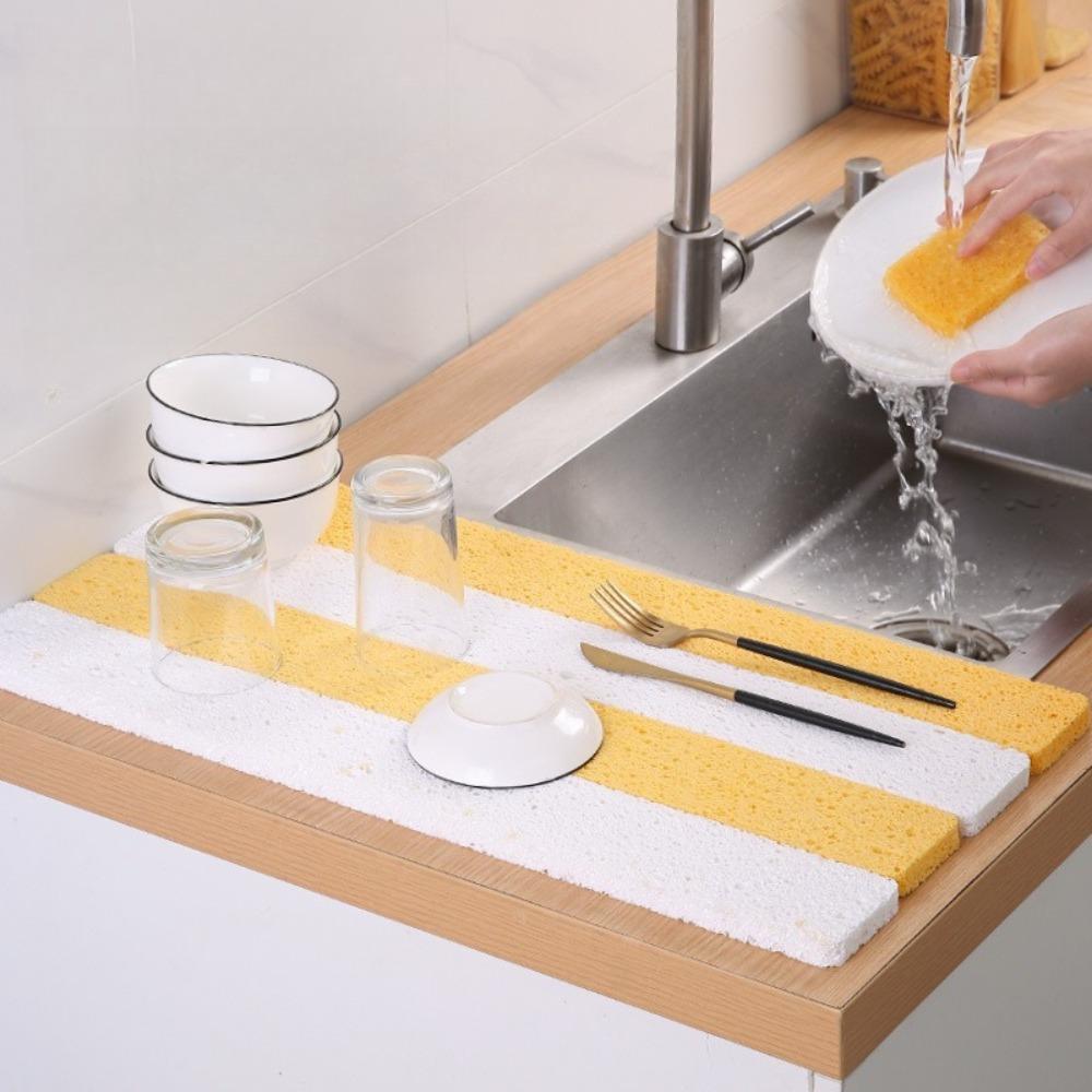 59cm Wood Pulp Cotton Kitchen Sink Sponge Pad Long Strip Absorbent Cuttable Dishwasher Countertop Water Stopper Wipe Sponge
