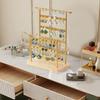 Adjustable Two-Tier Detachable Jewelry Organizer Stand with Multiple Slots and Hooks on Wooden Base for Necklace Bracelet Earrings Display