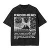 T-shirt Vintage Oversize a Maniche Corte Lavaggio Acido con Stampa Grafica Kid A Mountain dei Radiohead