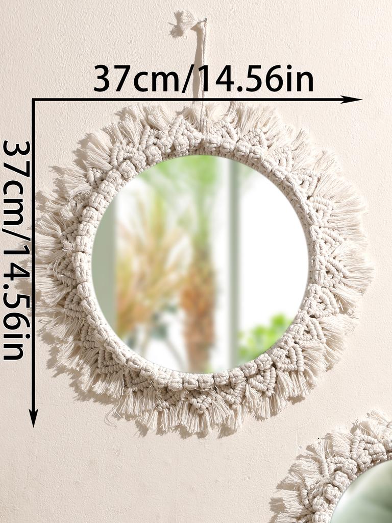 Boho Decorative Mirrors Macrame Round Mirror Aesthetic Room Decor Hanging Wall Mirror for Bedroom Living Room House Decoration