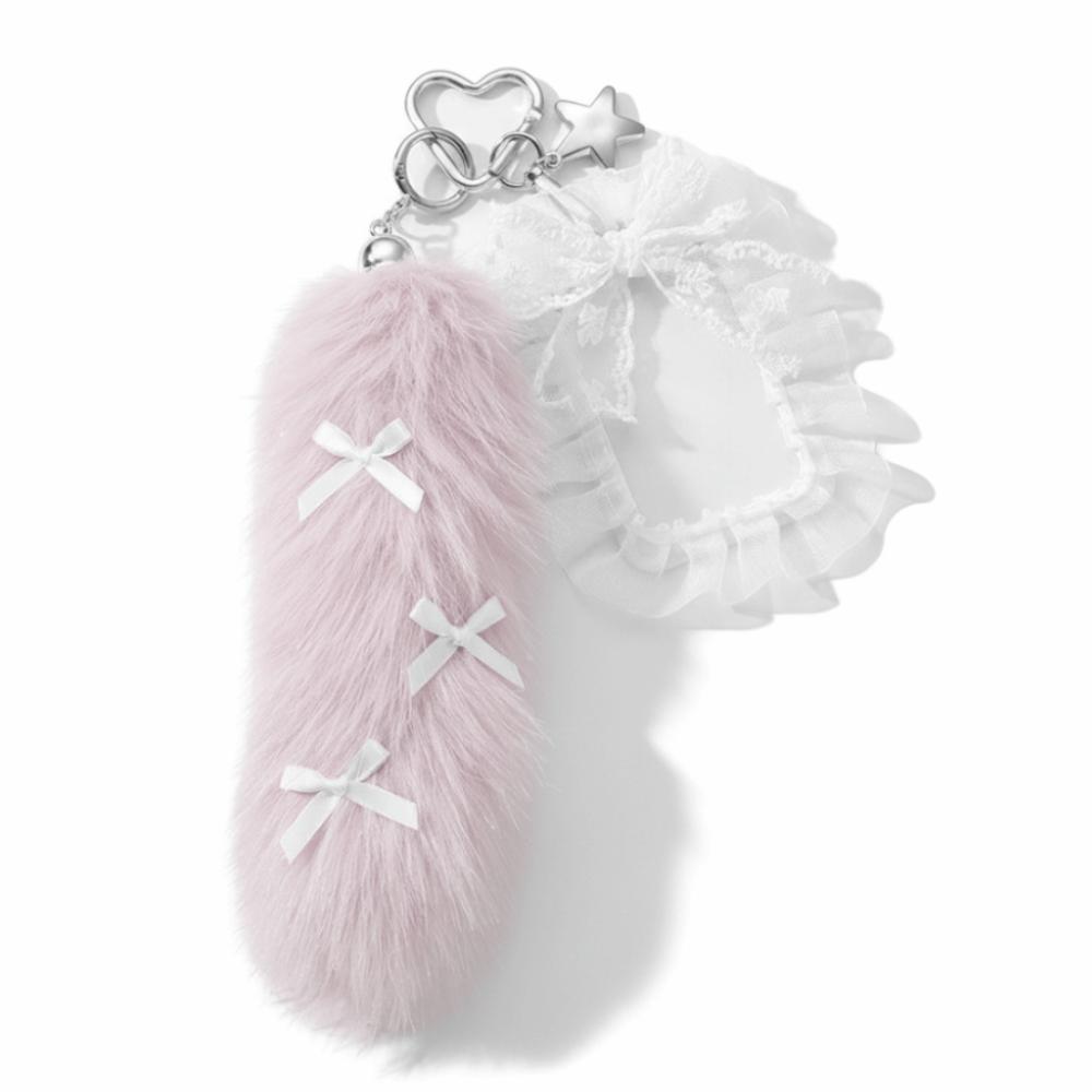 

Key Ring Bow Furry Tail Keychain Y2K Lace Bow Card Holder Pendant Hanging Accessory style 3