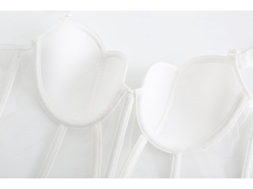 Women's Push-Up Fishbone Corset Mesh Vest & Waist Cincher Bra Set with Chest Pads