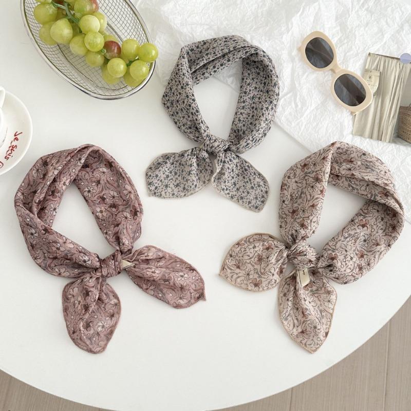 Silk scarf new fashion neck protection small shawl retro literary scarf double-sided floral headscarf headband cotton and linen square scarf