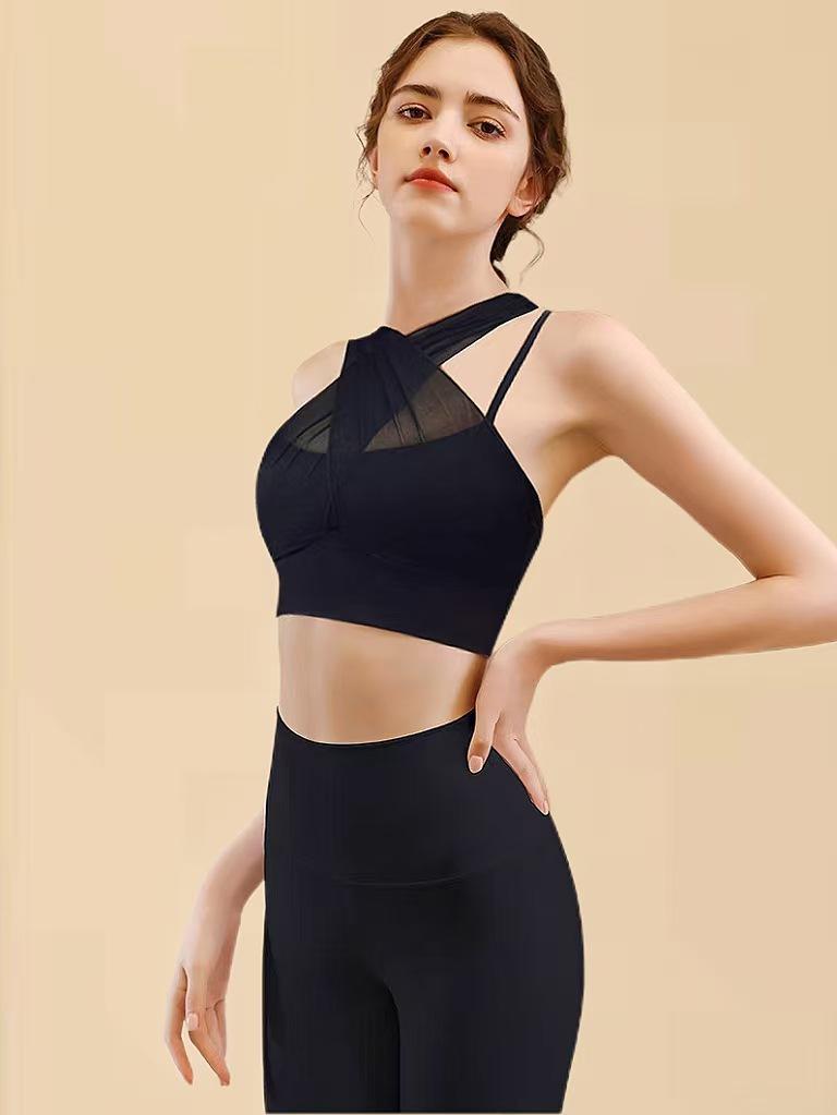 Damski Zestaw Kamizelki do Jogi z Siateczki Wysokiej Jakości z Wkładką na Biust - Seksowny Strój Fitness Dwuczęściowy