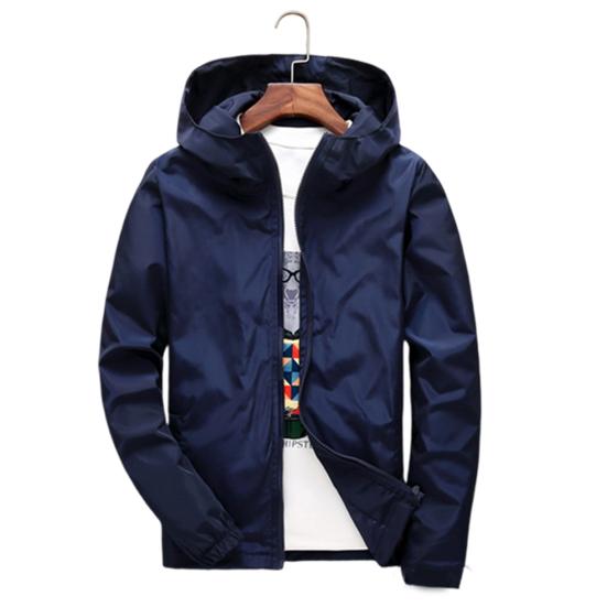 

Men Coat Solid Color Long Sleeves Elastic Cuff Smooth Surface Streetwear Autumn Winter Hooded Windbreaker Jacket for Daily Wear L