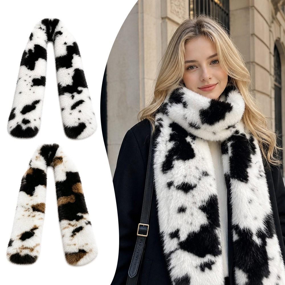 Leopard Print Faux Fur Scarf Double-Sided Long Scarf New Neck Scarf  Women Girl