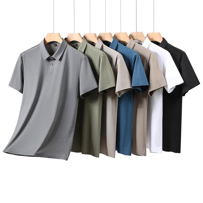 

2025 Men s Casual Short Sleeve Spandex Lapel T-Shirt & Polo Set - Solid Colors 3XL
