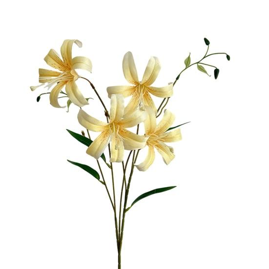 Faux Lily Flower Long Stem Artificial Lily Branch with 4 Bloom Heads And Leaves Real Touch Lilium Flower for Wedding Party Home Decor