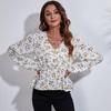 BITCED 19 Floral Checkered Chain Floral Checkerboard Printed Long Sleeve Chiffon Shirt for Women Spring and Autumn