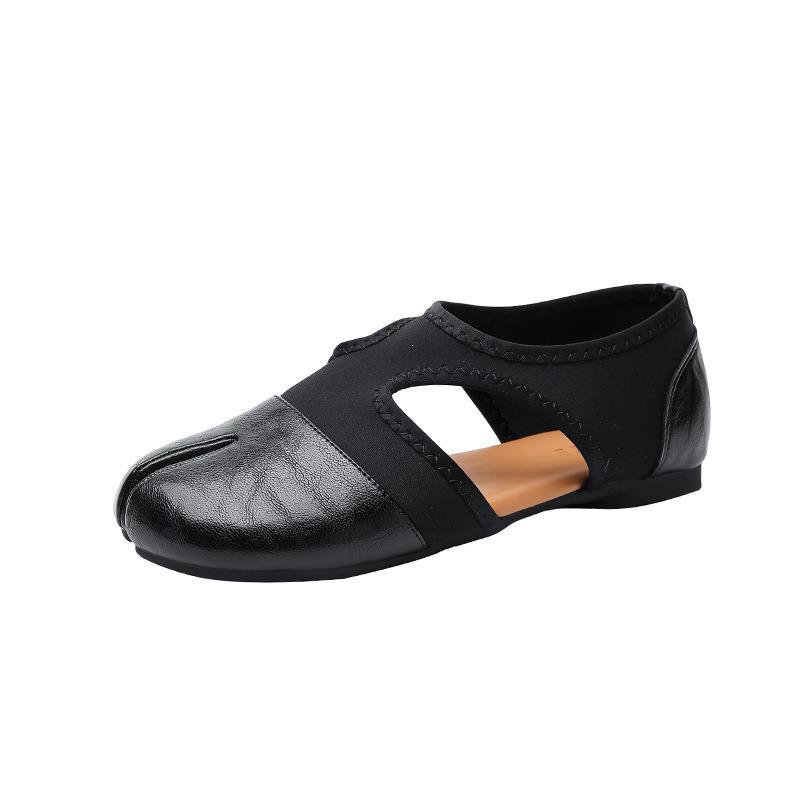 Jetzt verfügbar, sofortiger Versand! Französische Retro-Mules mit geteilter Zehenpartie 'Schweinshaxe' für Damen - Vielseitig, Stilvoll, Lederschuhe.
