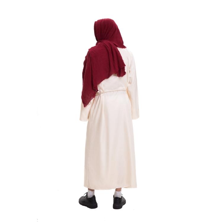 Men's Muslims Dress Caftan Robe Long Sleeve Stand Collar Jubba Thobe Man Leisure Dress Thobe with Arab Head Scarf Rope
