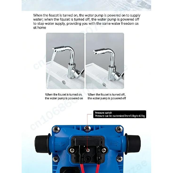 RV Water Pump - 12V/24V Self-priming Booster Pump - Horizontal Marine DC Miniature Electric High-pressure Diaphragm Pump
