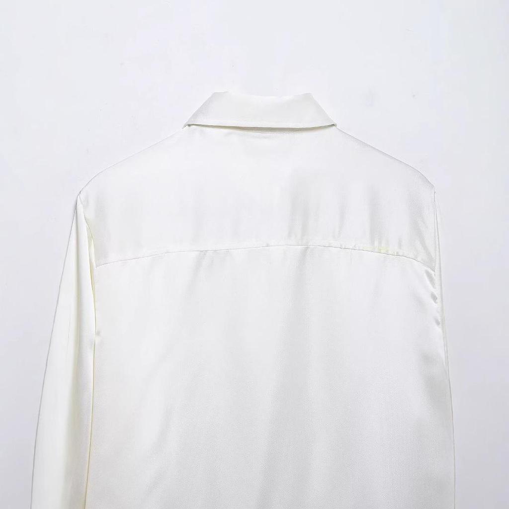 Spring 2025 Women's European & American Style Cotton Shirt with Ruffle Detail