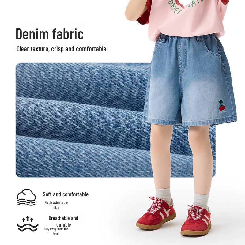 Little Yinman Girls' Cherry Embroidered Denim Bermuda Shorts