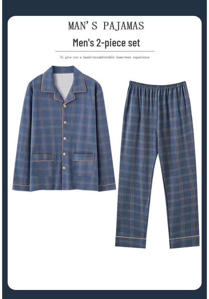 Men's Casual Long Sleeve Cardigan Pajama Set - Spring/Autumn, Plus Size, Youth to Middle-Aged
