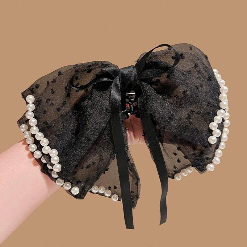 1PC Hairpin for Women Girls Hair Claw Multi-layered Bow Hair Clips Fashion with Pearl Stain Bow Ribbon